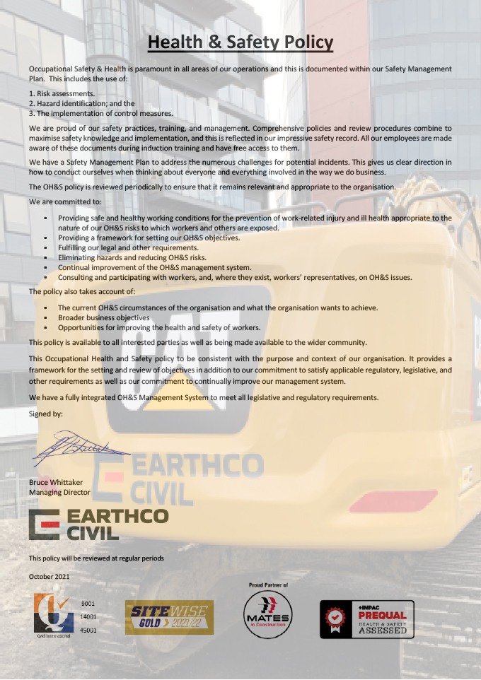 Earthco Civil Health & Safety Policy Cover